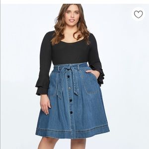 Eloquii Denim Midi Skirt with Tie Sz 22